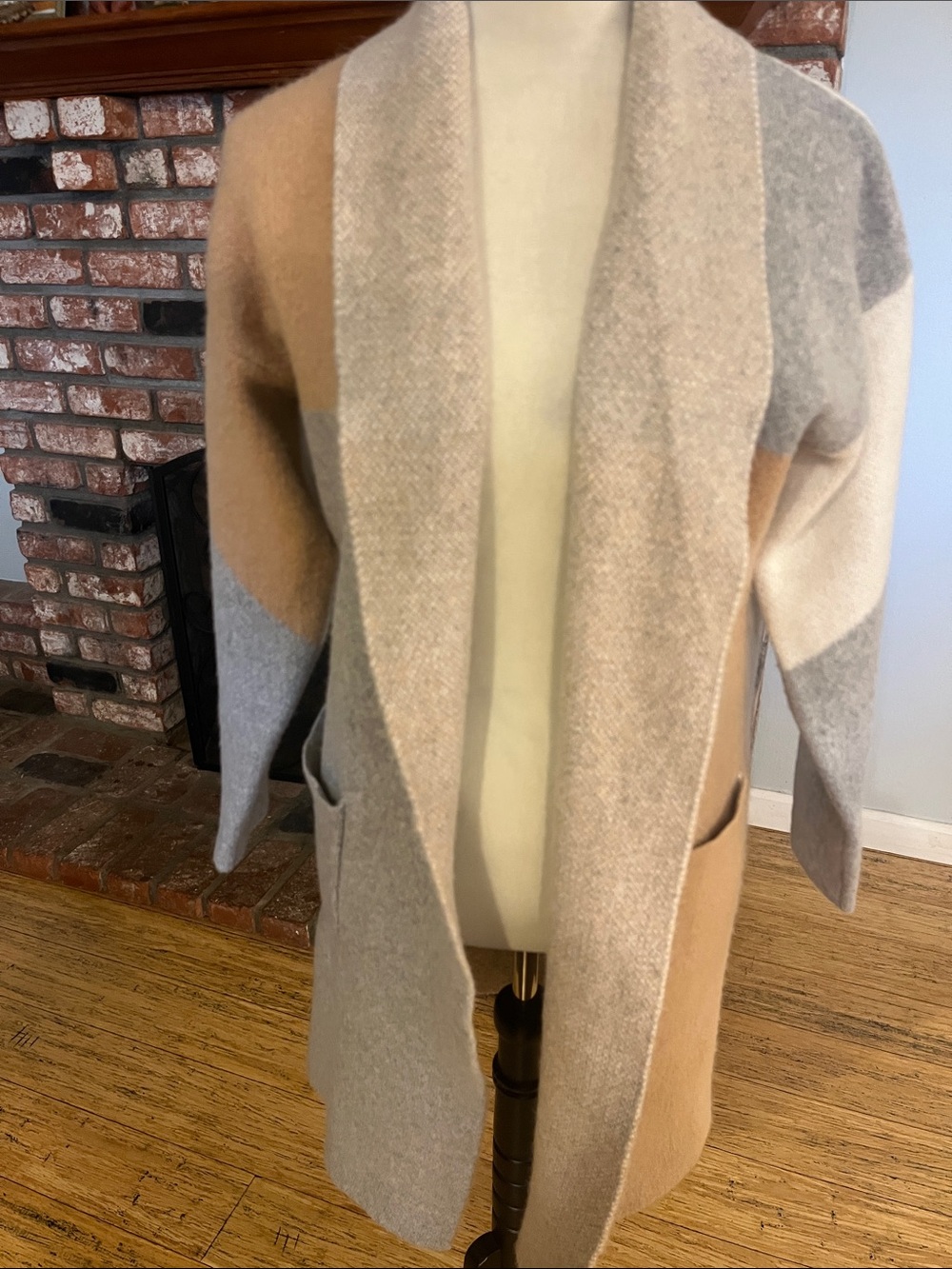 Boston Proper Neutral Colorblock Open-Front Cardigan - Beige, Gray, Cream